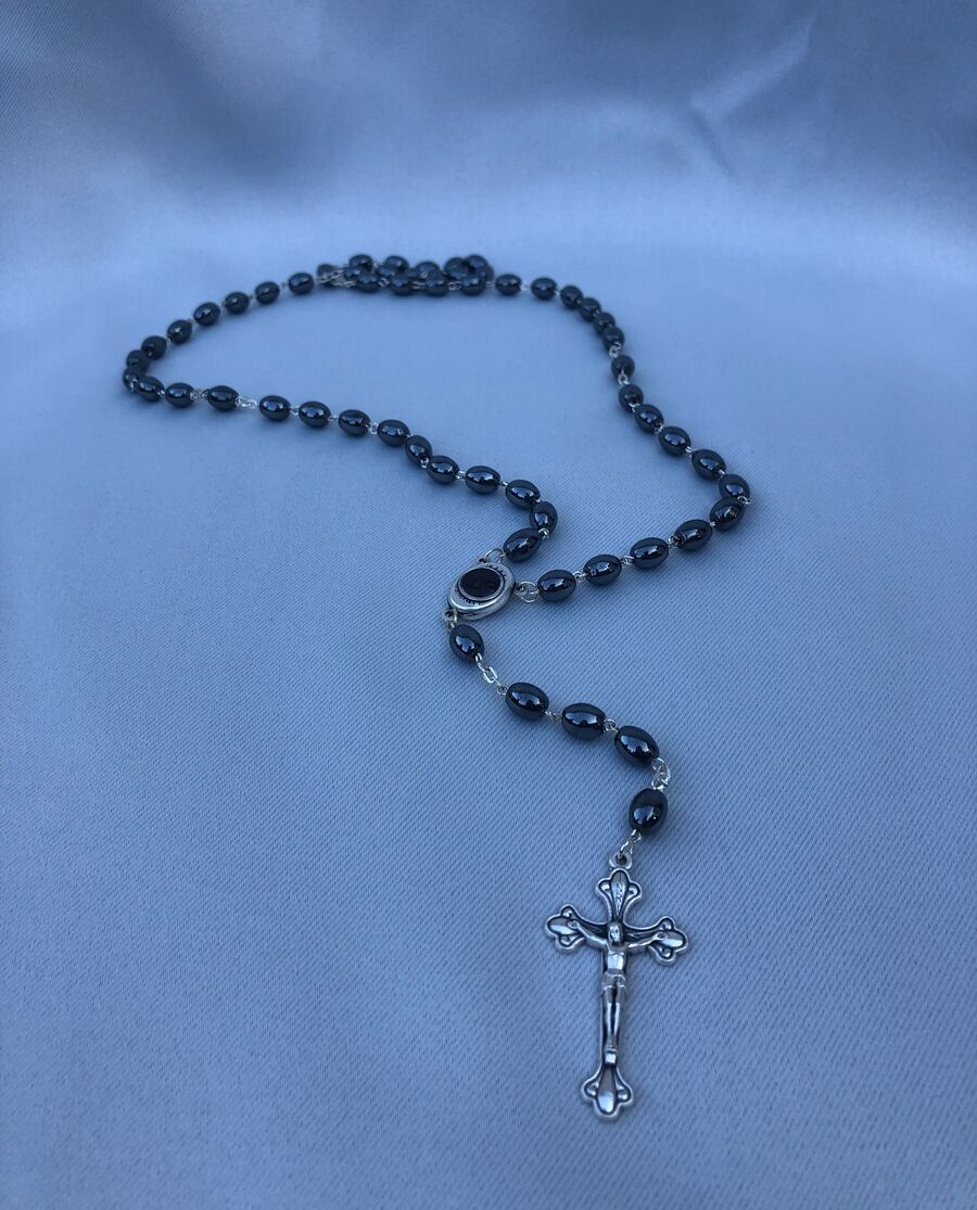 Hematite Stone Rosary with Soil