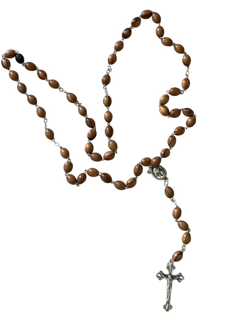 Large Oval Beads Wooden Rosary w/soil