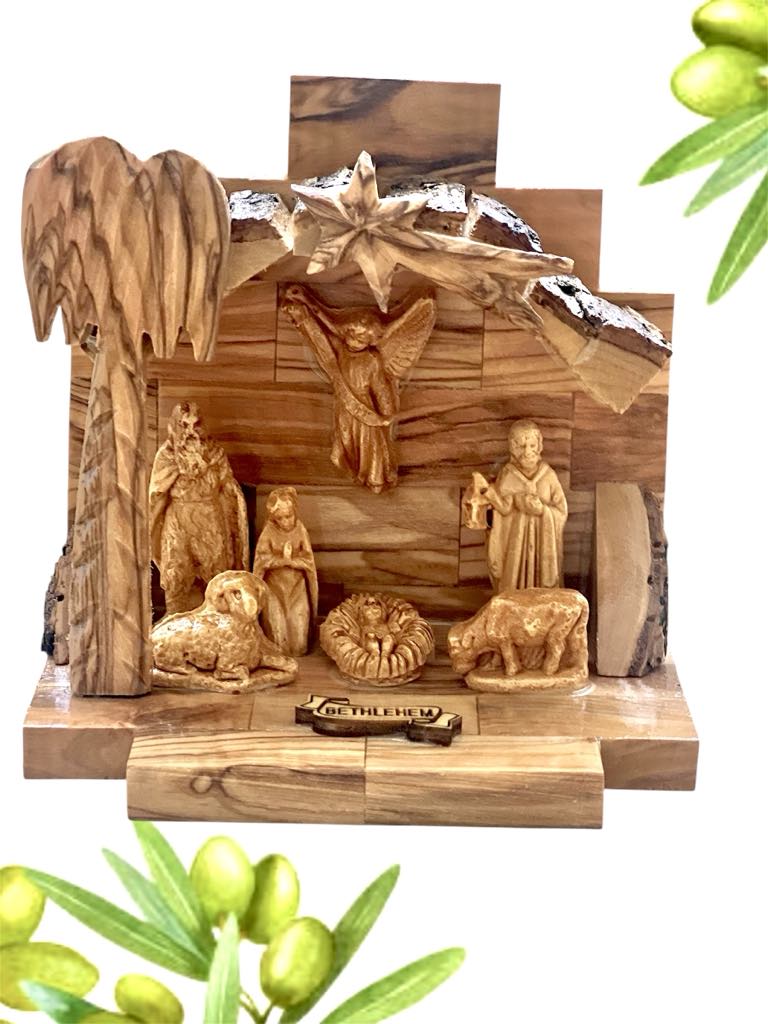 Nativity Scene with Bark Top