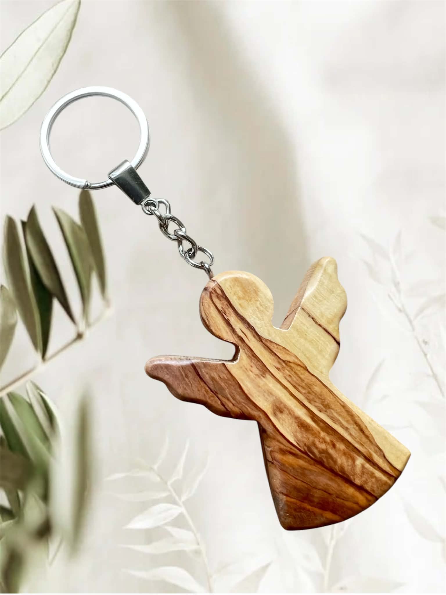 Angel Shape Olive Wood Key Chain