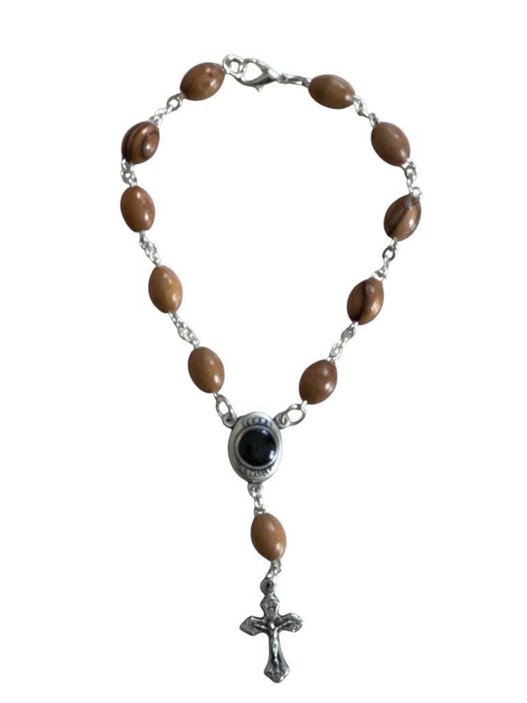 Olive Wood Rosary Bracelet (Chaplet) w/Soil