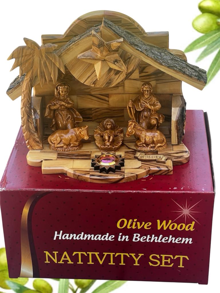 Musical Nativity Set with Bark Top – Medium 02