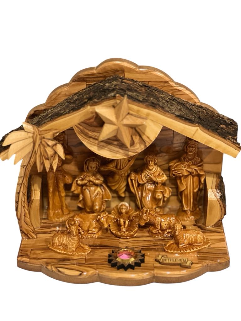 Musical Nativity Scene with Bark Top - Large