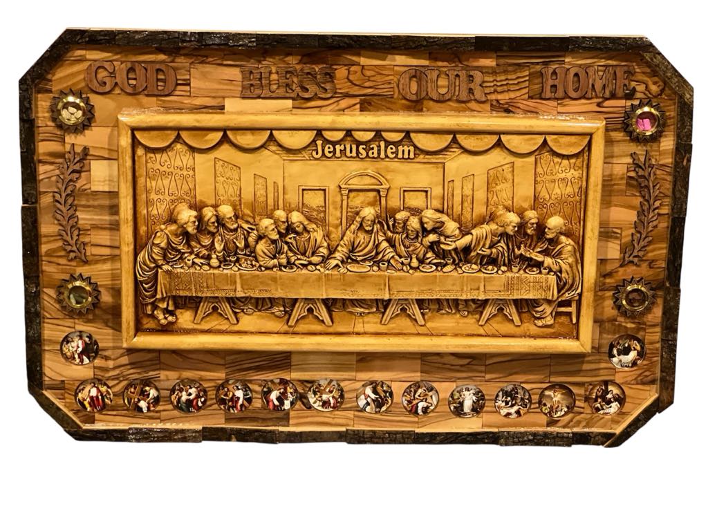 Last Supper Olive wood station-Bark Frame - Large