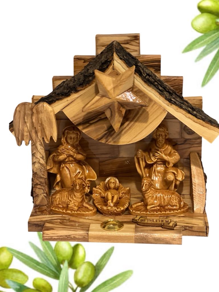 Musical Nativity Set with Bark Top – Medium 03