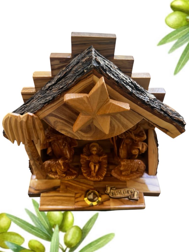 Musical Nativity Set with Bark Top – Medium 03