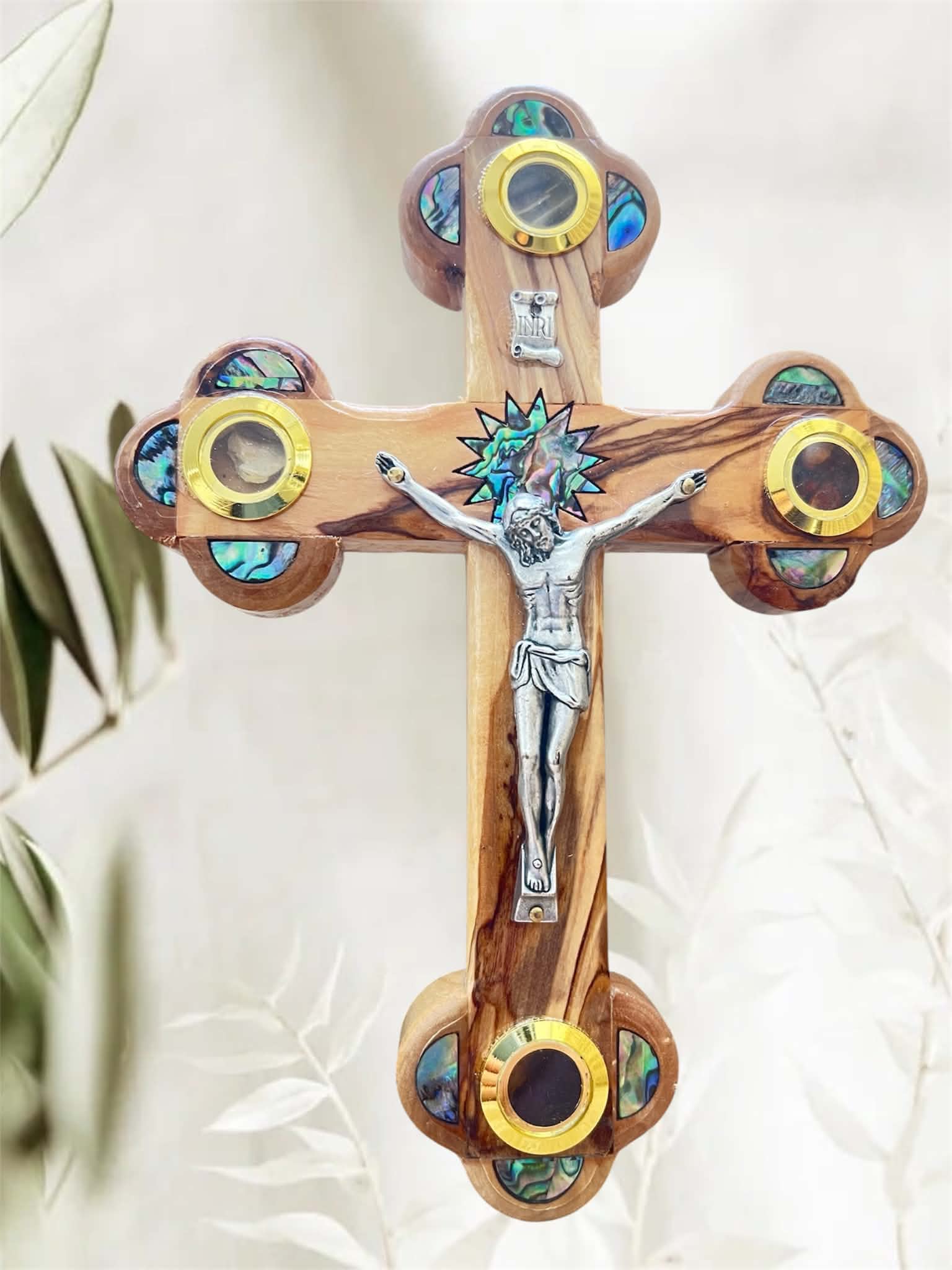 Olive Wood with Abalone inlay - W/the Holy Land Elements