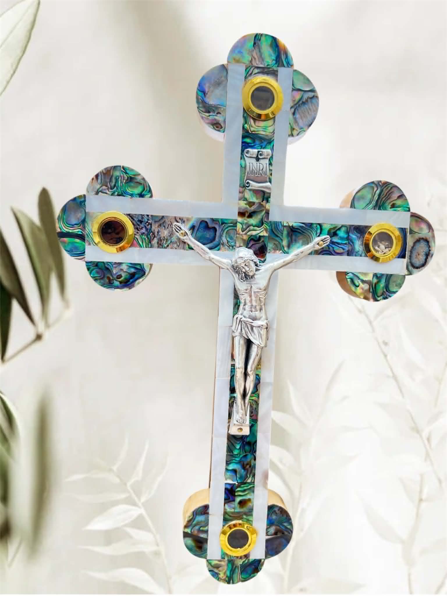 Olive wood and Mother of Pearl Crucifixes - w/Holy Land Elements